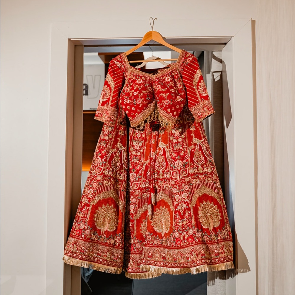 Red and Gold Embroidered bridal Dress